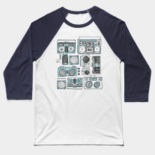 Boomboxes (Black and Mint Green Ink) Baseball T-Shirt